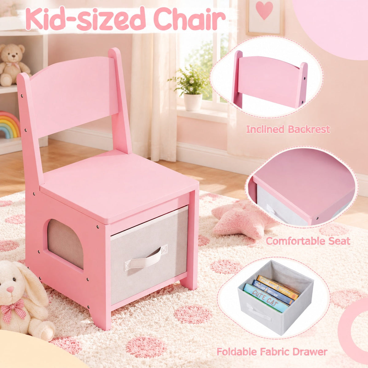 Airfind Kids Vanity with Lights and 5 Drawers for Kids Aged 3+ Years Old, 45 lbs Capacity, MDF Frame, for 3+ Years Old, Pink