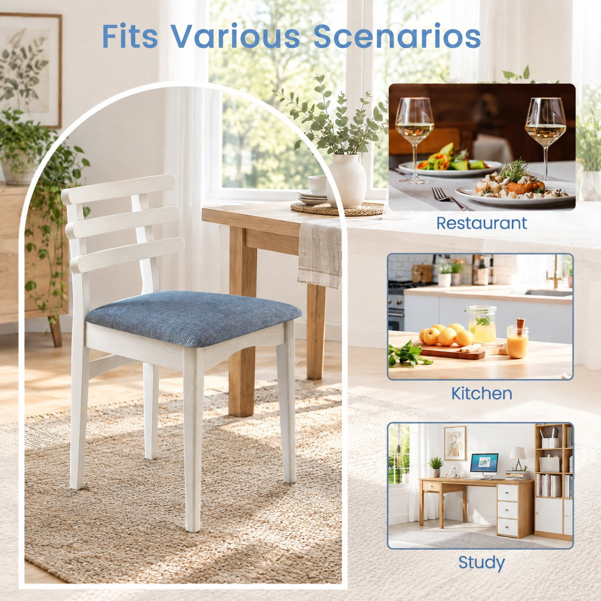 Airfind Fabric Kitchen Side Chairs with Rubber Wood Frame and Padded Seat, Chair 350 lbs Capacity, Rubber Wood Sponge Polyester Fabric Frame