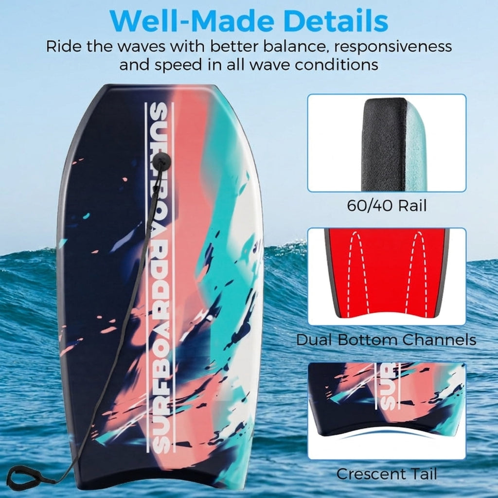 Airfind 37 Boogie Board with Sunset Splash Graphic Deck ¡ª EPS Core, XPE Top, HDPE Slick Bottom, Crescent Tail, Coiled Wrist Leash