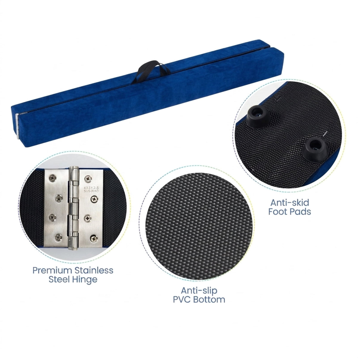Airfind 9 ft Folding Gymnastics Balance Beam with Suede Cover, Pine Wood Core and Non-Slip Mat, Blue
