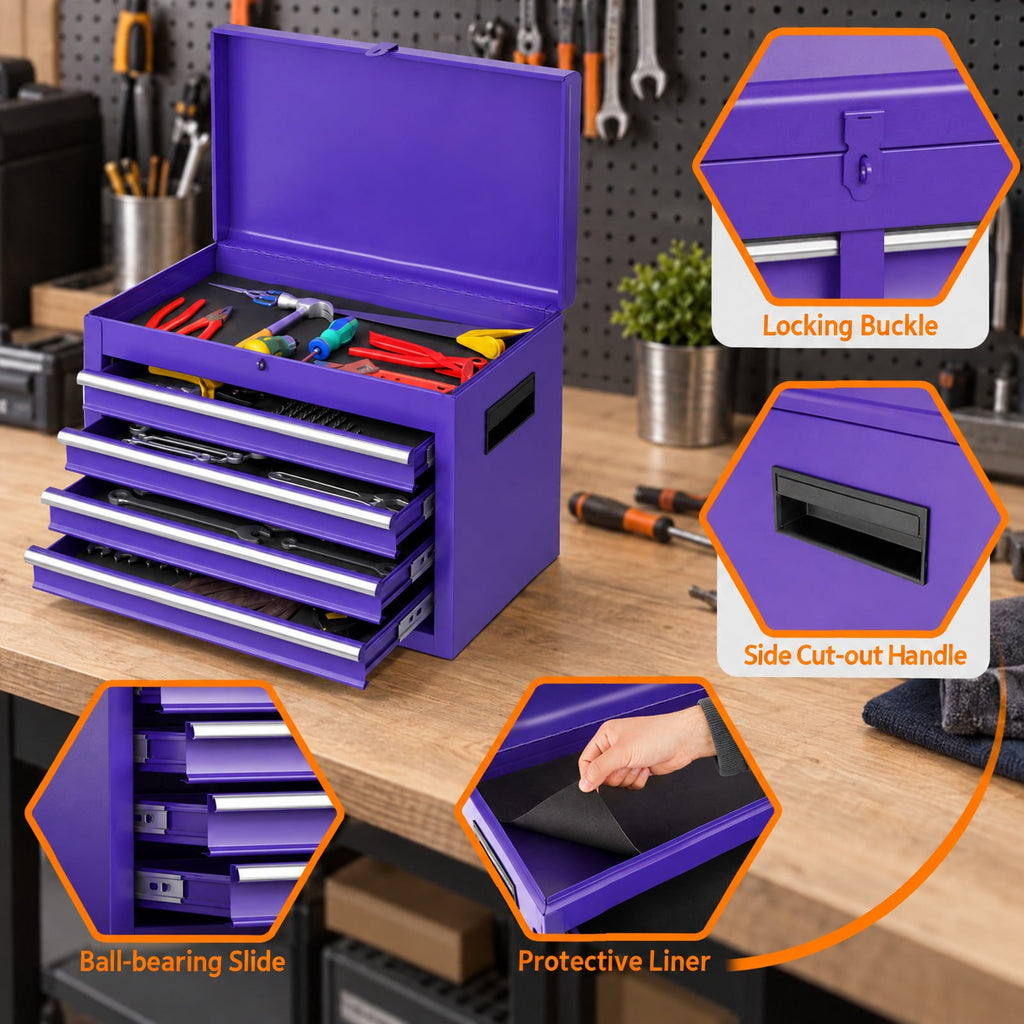 Airfind 2-in-1 Rolling Tool Chest with 5 Sliding Lockable Drawers, 220.5 lbs Capacity, Steel rubber-plastic synthetic Frame, Purple