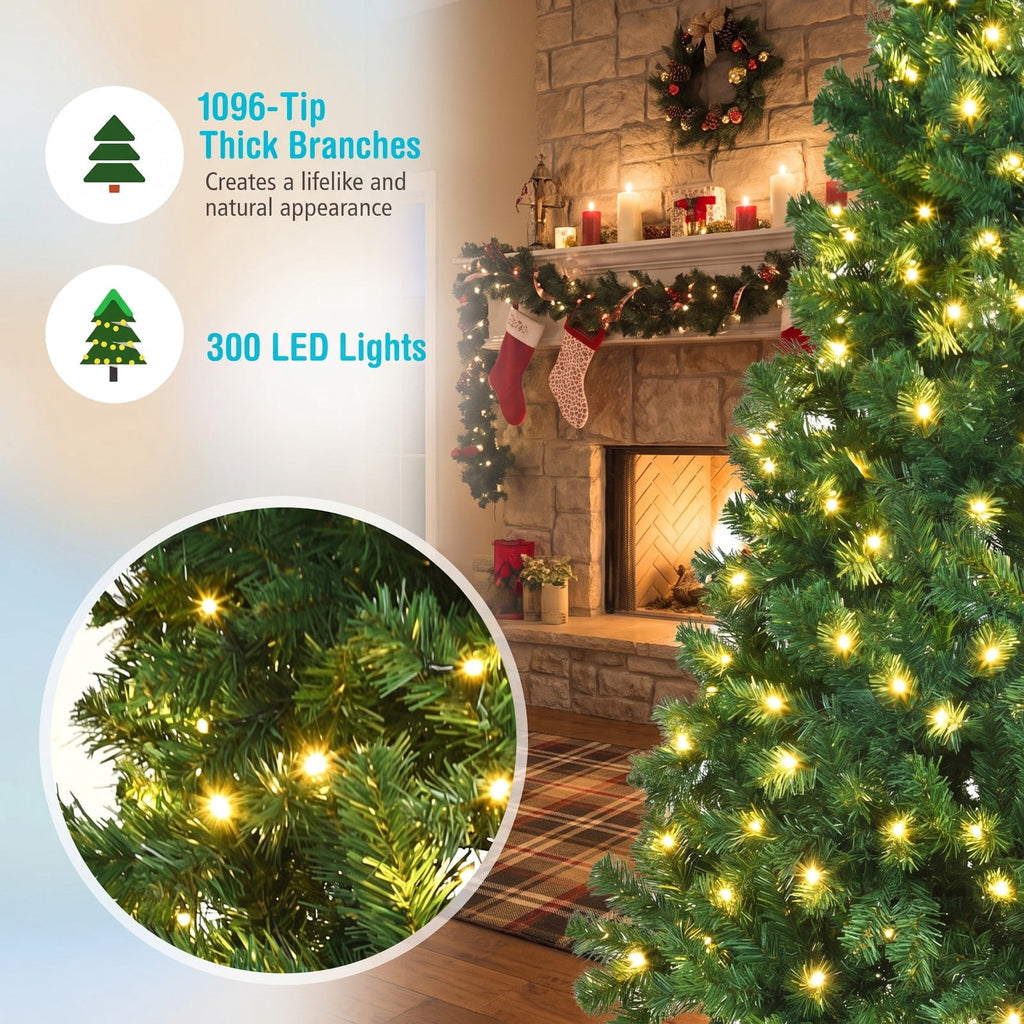 Airfind 7 Feet PVC Artificial Christmas Tree with LED Lights-7 ft, PVC iron Frame, 4.3 x 7.5 H Footprint, Green