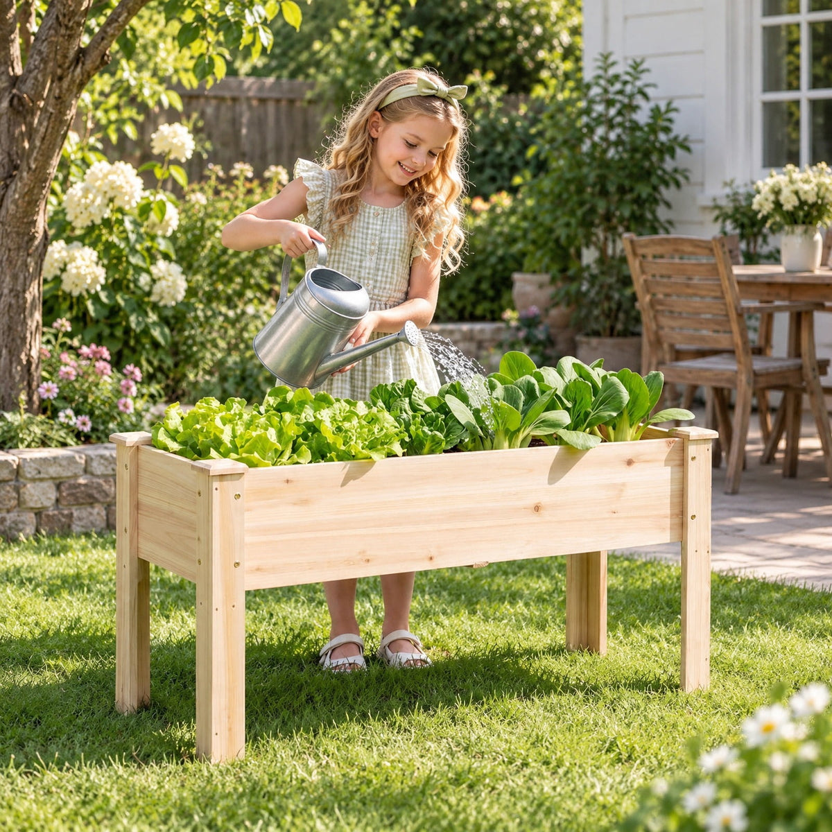 Airfind Wooden Raised Garden Bed with Legs 175 LBS Heavy-Duty Elevated Planter Box with Drainage Holes, 175 lbs Capacity, Fir Wood Frame, Natural