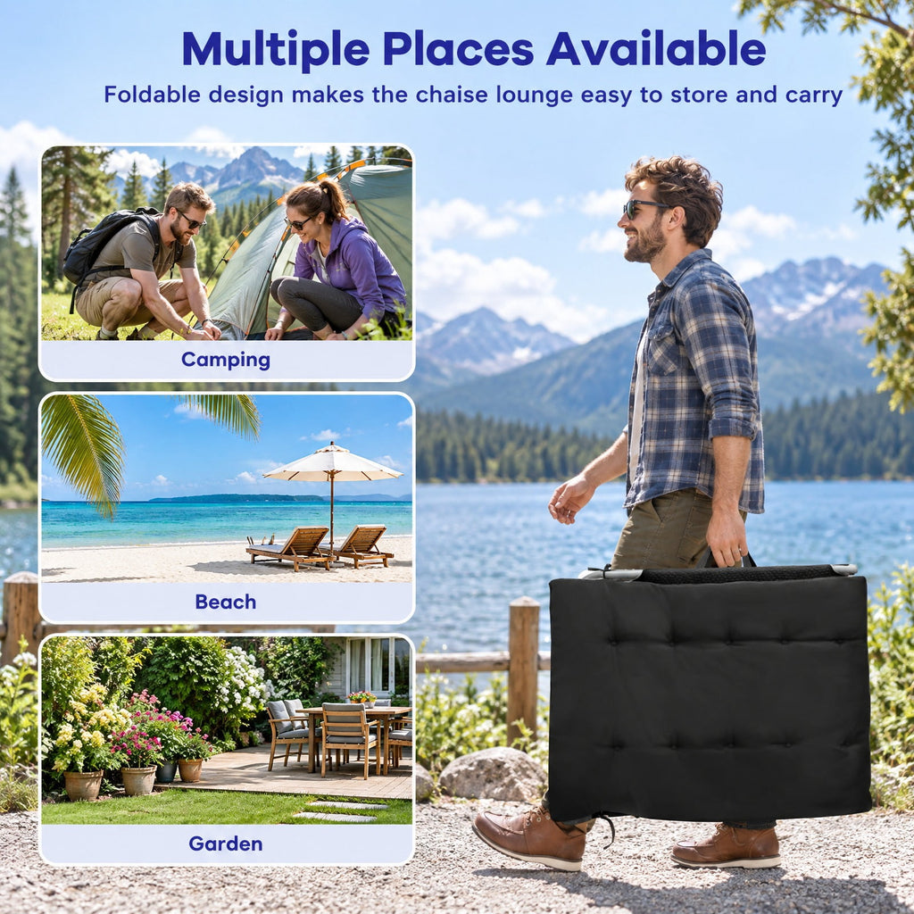 Airfind 4-Fold Oversize Padded Folding Lounge Chair with Removable Soft Mattress, 330lbs Capacity, Steel fabric sponge Frame, Black