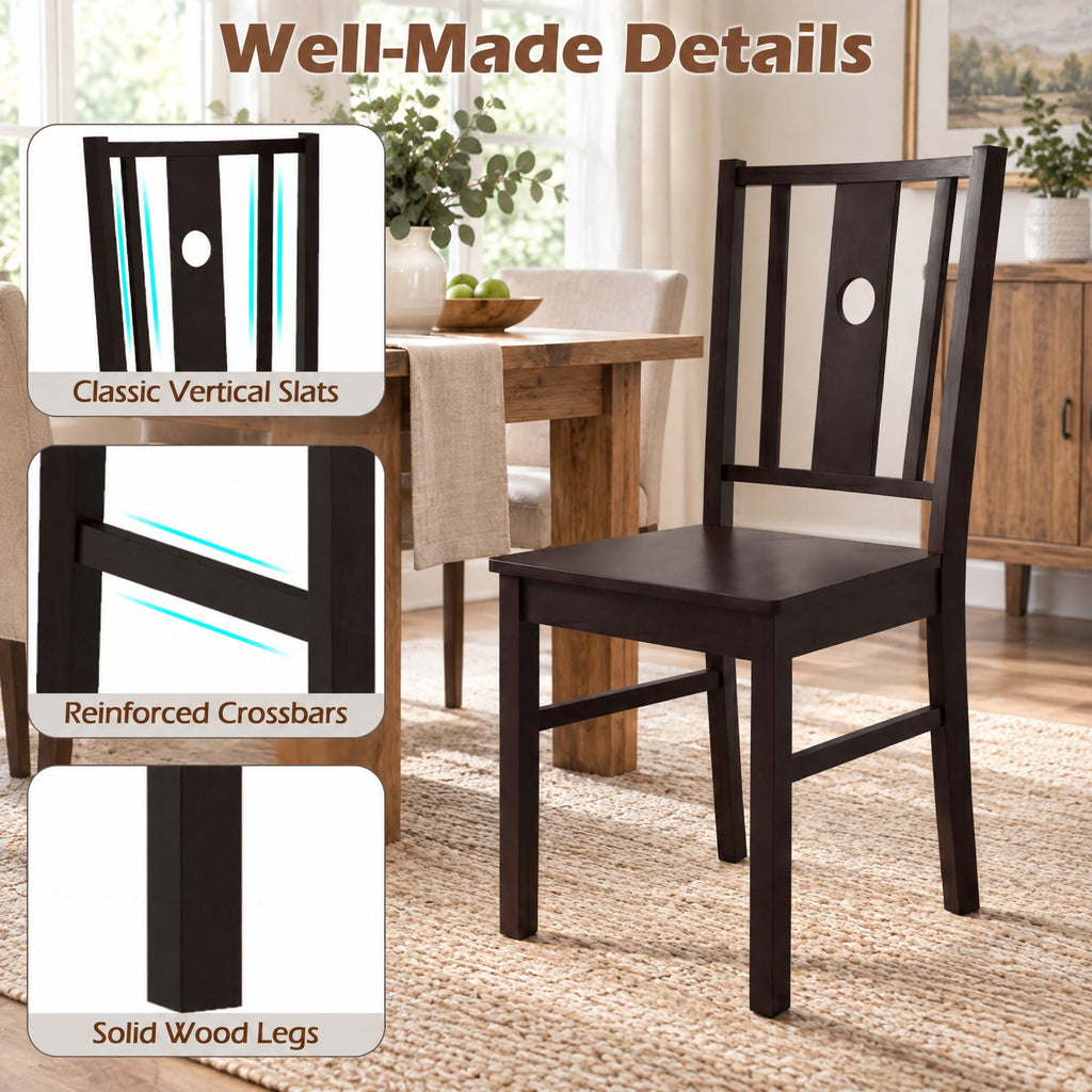 Airfind Set of 2 Solid Rubber Wood Kitchen Chairs featuring Slatted Curved Backrest, Chair 330 lbs Total Capacity, Rubber Wood MDF Frame, Coffee