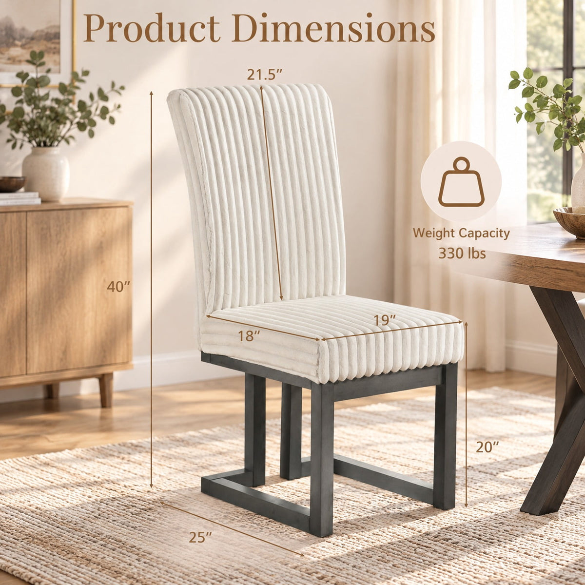 Airfind Upholstered Dining Chairs Set of 2 with Rubber Wood Legs and Padded Seat for Dining Room, 330 lbs Capacity, Rubber Wood Frame, Beige