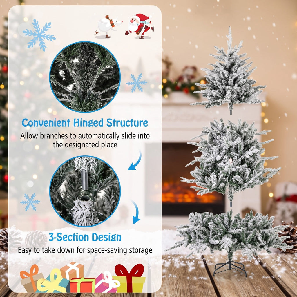 Airfind 6 Feet Flocked Christmas Tree with 8 Lighting Modes and Multi-Color LED Lights-6 ft, Green and White