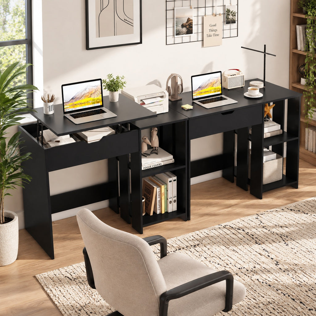 Airfind Space Saving Computer Desk with Hidden Compartment and Open Storage Shelves, 210 lbs Capacity, Engineered Wood Frame, Black