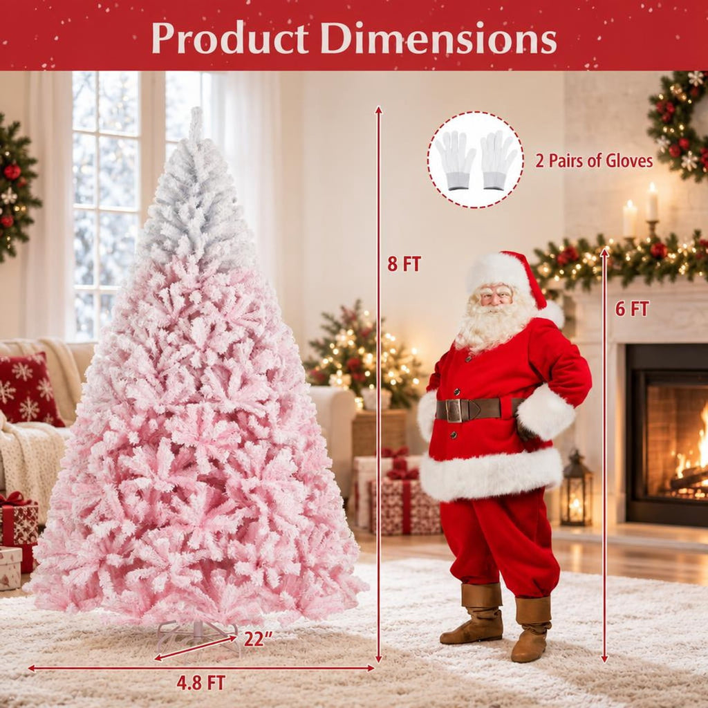 Airfind 2025 New Artificial Christmas Tree with Folding Metal Stand and 456 Branch Tips-8 FT, Pink, Diameter of Stand 16in 18in 20in 22in