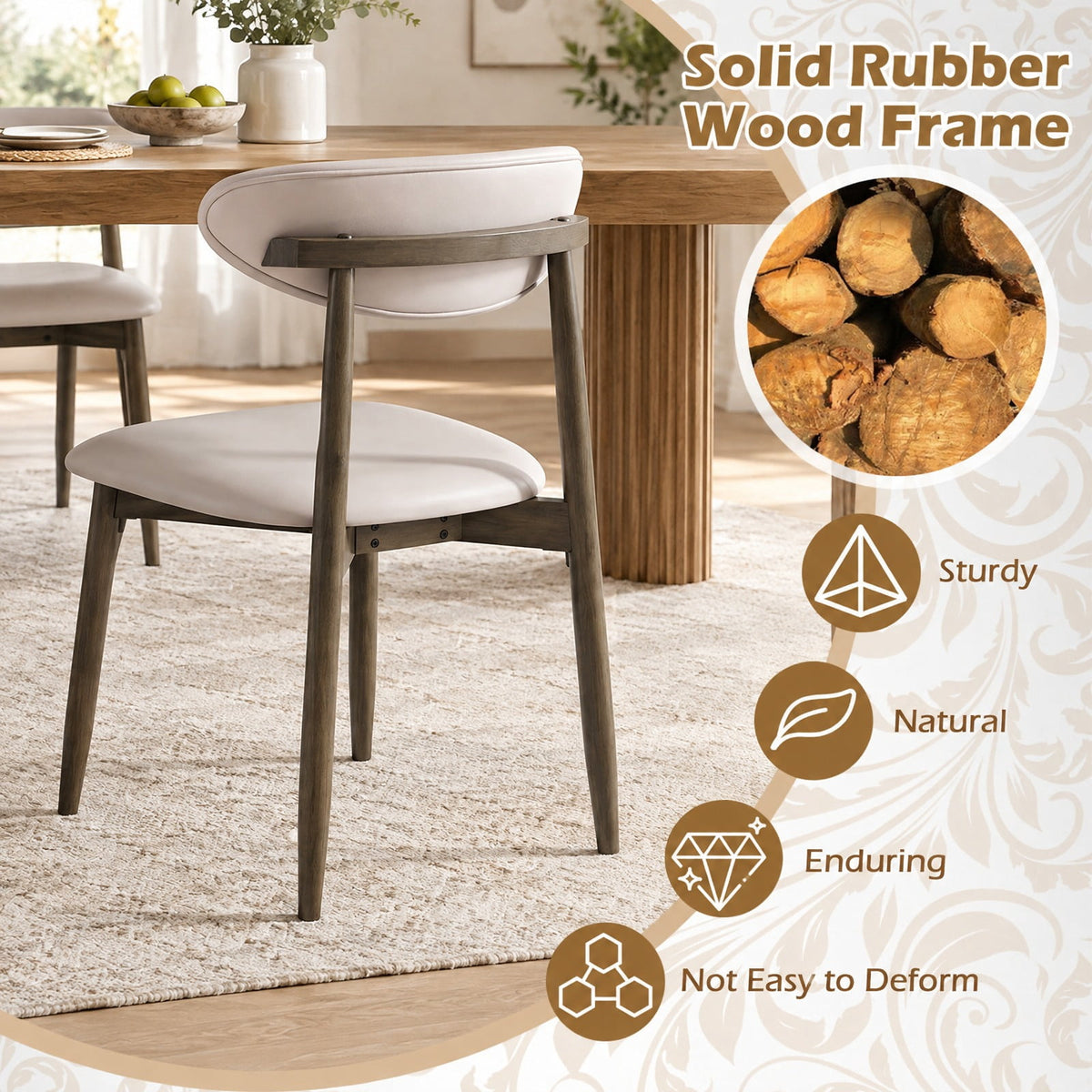 Airfind Set of 2 Wooden Modern Upholstered Dining Chairs with Curved Backrest, Chair 330 lbs Capacity, Rubber Wood Frame, Beige