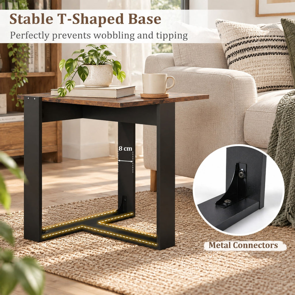 Airfind Industrial Sofa End Table with Metal Frame-2, 110 lbs Capacity, Engineered Wood Metal Frame, 20 x 20 x 20 Footprint, Rustic Brown Black