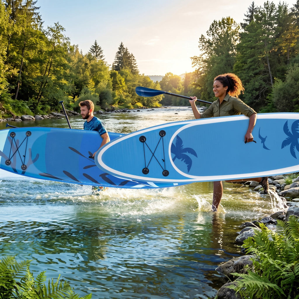 Airfind Inflatable Stand Up Paddle Board with Triple Fins and Aluminum Paddle for Adults Cruising on Lakes, Blue and White