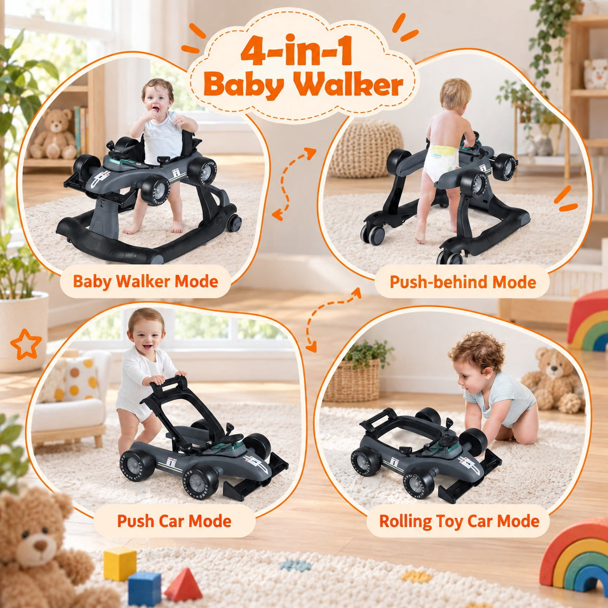 Airfind 4-in-1 Foldable Activity Push Walker with Adjustable Height, 25 lbs Capacity, PP polyester sponge Frame, 29 x 24 x 20/21/22 Footprint