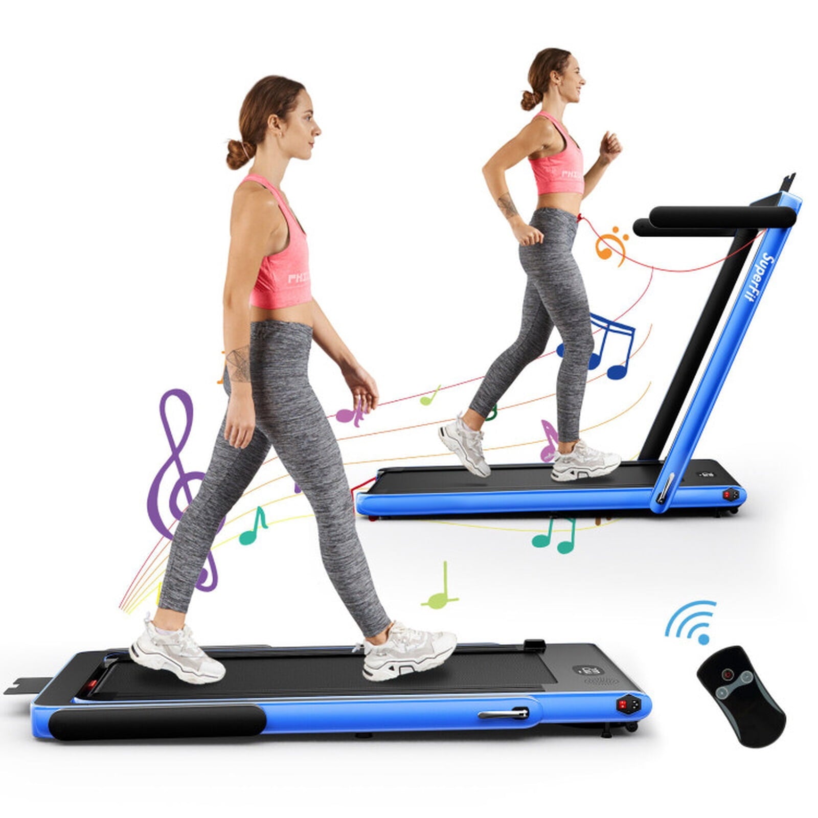 Airfind 2.25HP 2-in-1 Walk-to-Run Folding Treadmill with APP Sync Audio Console, Navy
