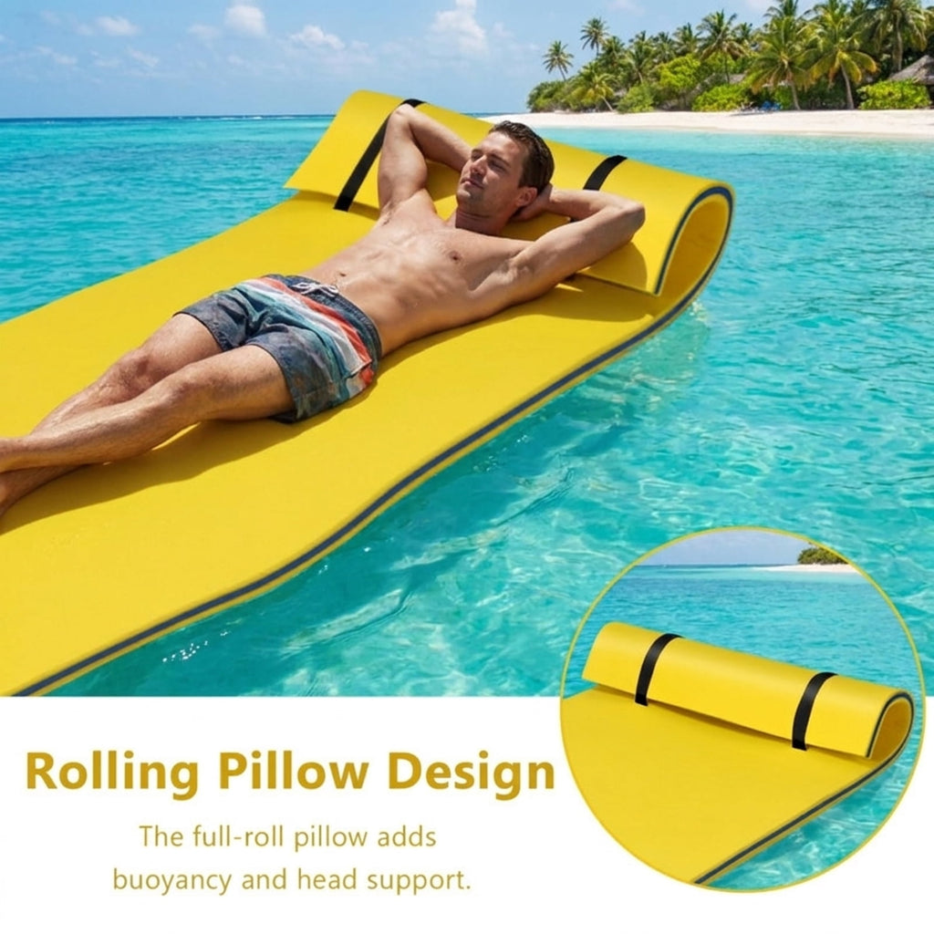 Airfind Triple-Layer Lake Float Pad with Roll-Up Storage, Yellow