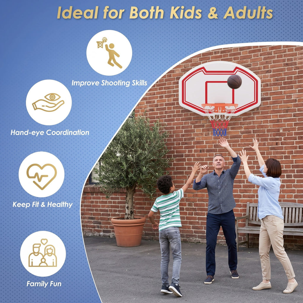 Airfind Large Wall Mounted Basketball Hoop with Shatter-proof PE Backboard, Metal Rim Anti-Tear Net for Kids and Adults Indoor Outdoor Play, White and Red