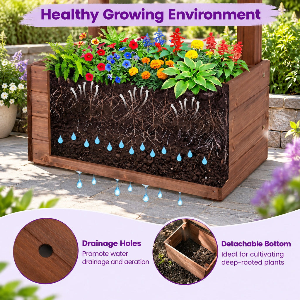 Airfind 87in Tall Wooden Garden Arbor with Planter Boxes and Hanging Roof for Climbing Plants, 44 lbs Capacity, Fir Wood Frame, Orange