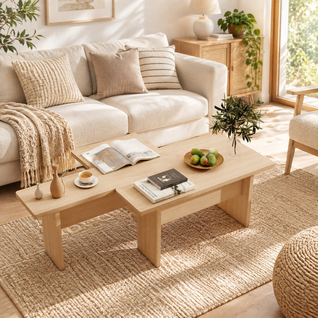 Airfind Modular Coffee Table Set of 2 L Shaped Center Tables for Small Space, 155 Lbs Capacity, Engineered Wood, 35.5 Inch X 20 Inch X 16.5 Inch, Oak