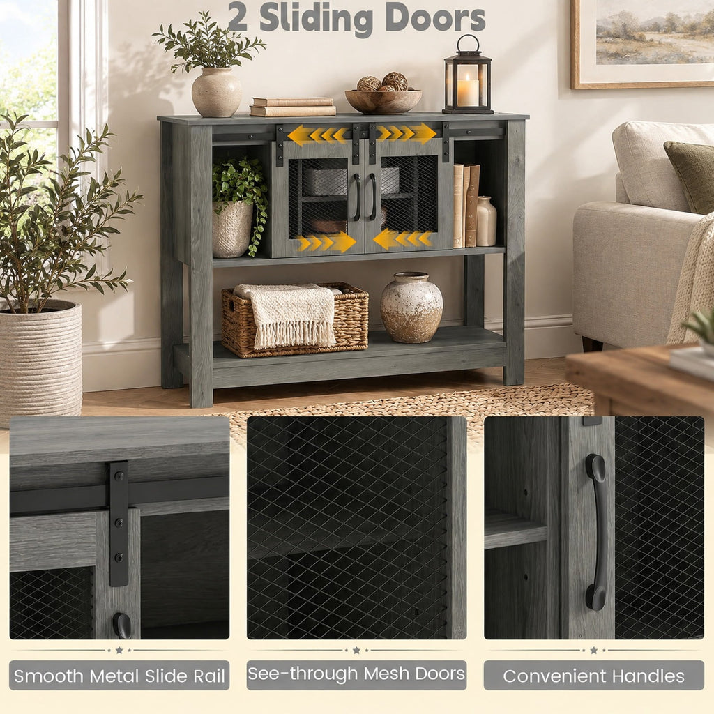Airfind Console Table with Sliding Barn Doors and Storage Cabinets, 150 lbs Capacity, Engineered Wood Metal Frame, 40 x 12.5 x 32 Footprint, Gray