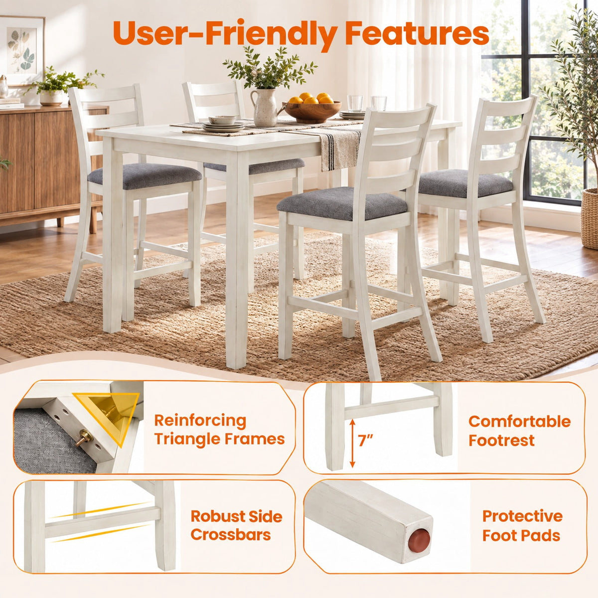 Airfind s Counter Height Chairs, 4 Piece, with Fabric Seat and Rubber Wood Legs, 353 lbs Capacity, Rubber wood linen fabric foam Frame, Beige