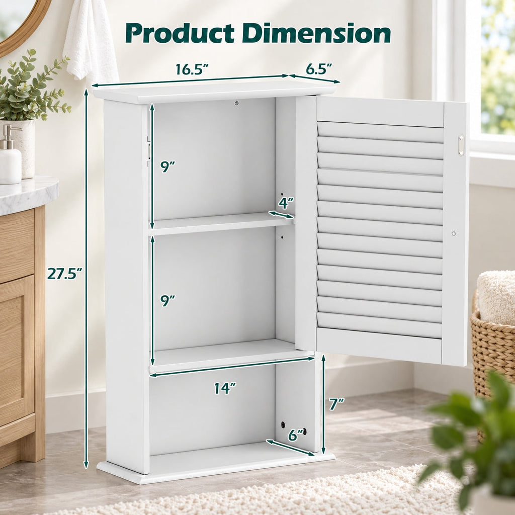 Airfind 27.5 Inch H Wall Hanging Bathroom Storage Cabinet, 46 lbs Capacity, Engineered Wood Frame, 16.5 Inch x 6.5 Inch x 27.5 Inch Footprint, White