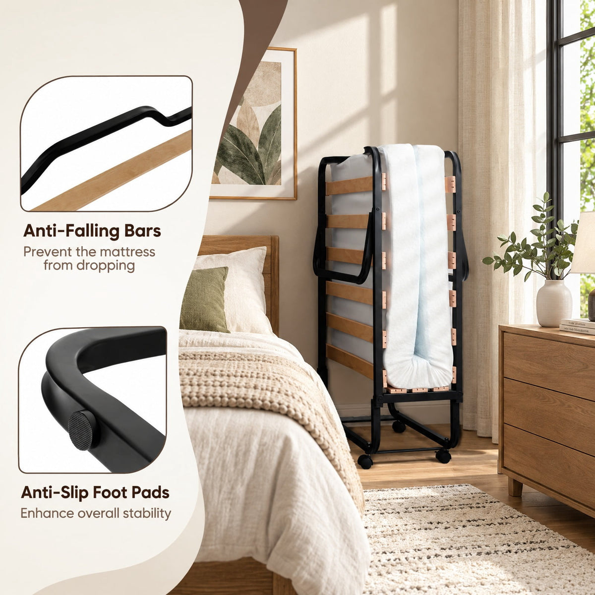 Airfind Twin Size Folding Bed with Foam Mattress and Lockable Wheels, 490 lbsNet Weight 37 lbsBox Qty1(May vary by batch) Capacity