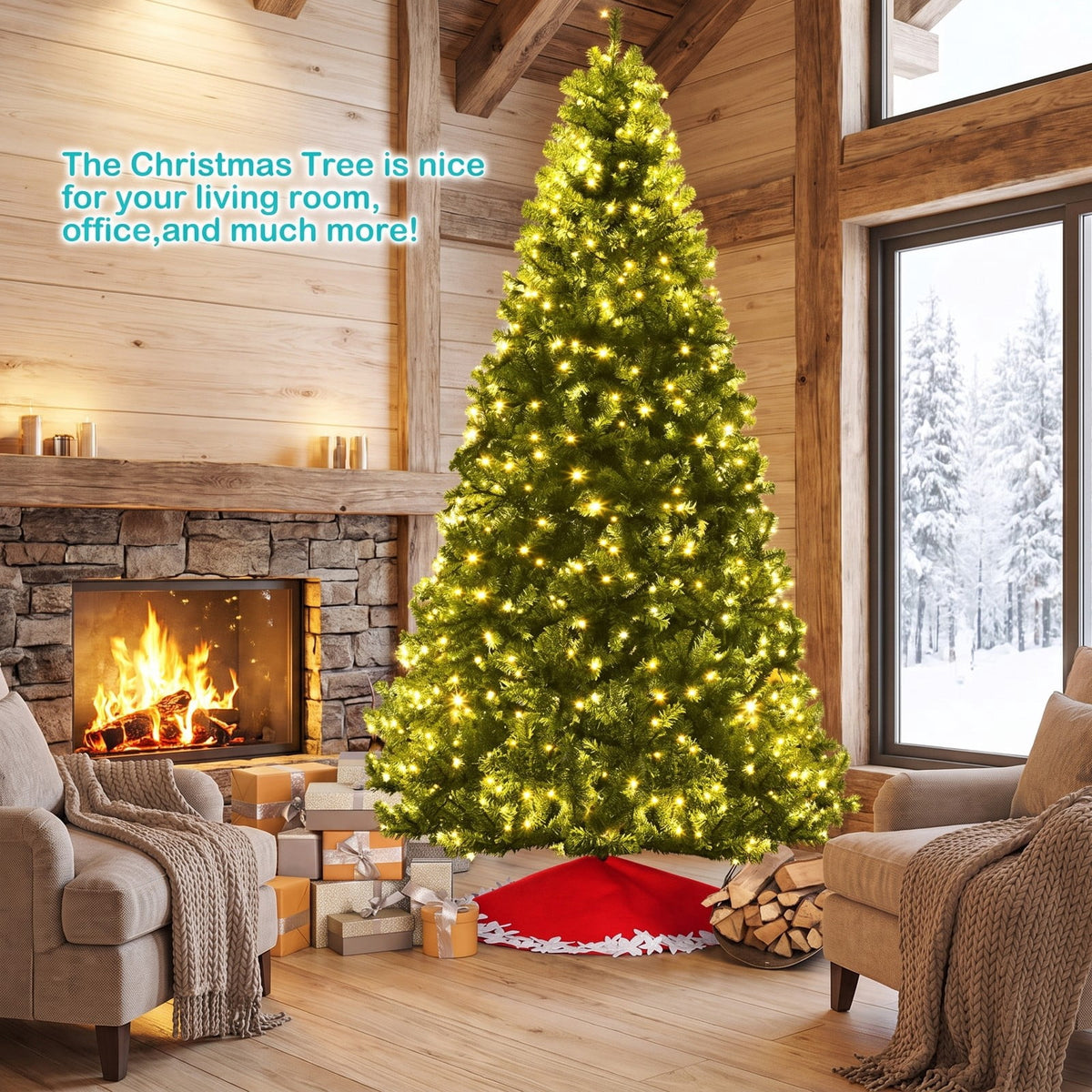 Airfind Artificial Premium Hinged Christmas Tree-8 Feet, PVC Frame, 0.9in x 1.6in x 2in Footprint, Green Adapter: UL-certified