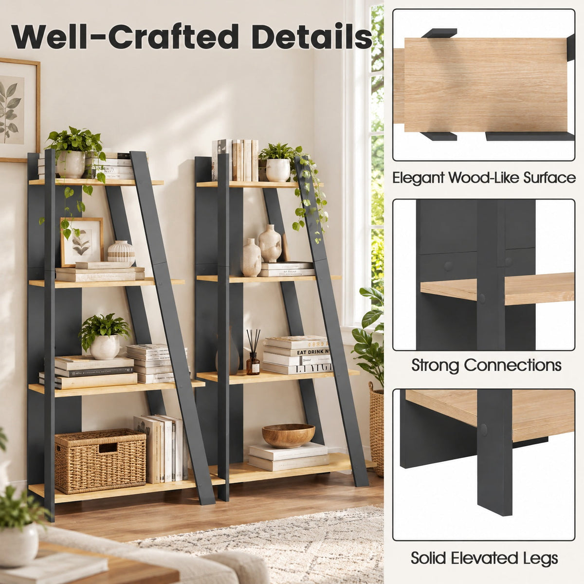 Airfind 4-Tier Modern Bookshelf Wooden Vertical Display Book Shelf for Small Space, Shelf 51 lbs Total Capacity, Engineered Wood Frame