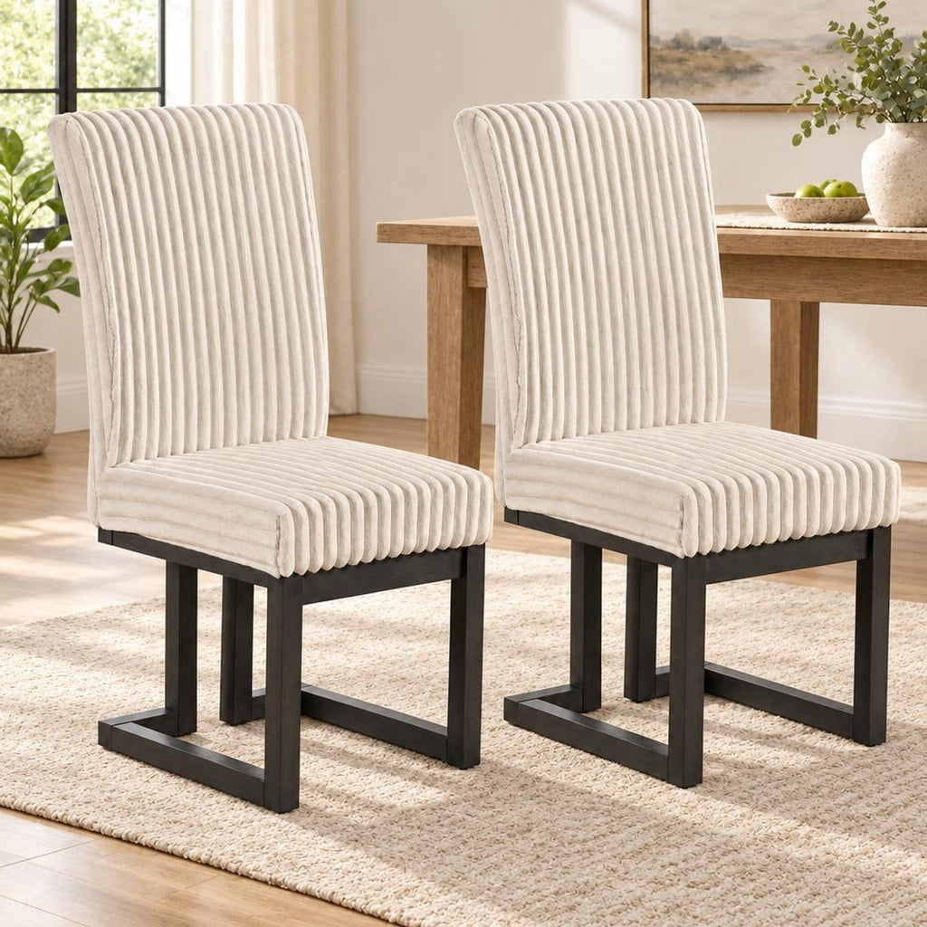 Airfind Upholstered Dining Chairs Set of 2 with Rubber Wood Legs and Padded Seat for Dining Room, 330 lbs Capacity, Rubber Wood Frame, White