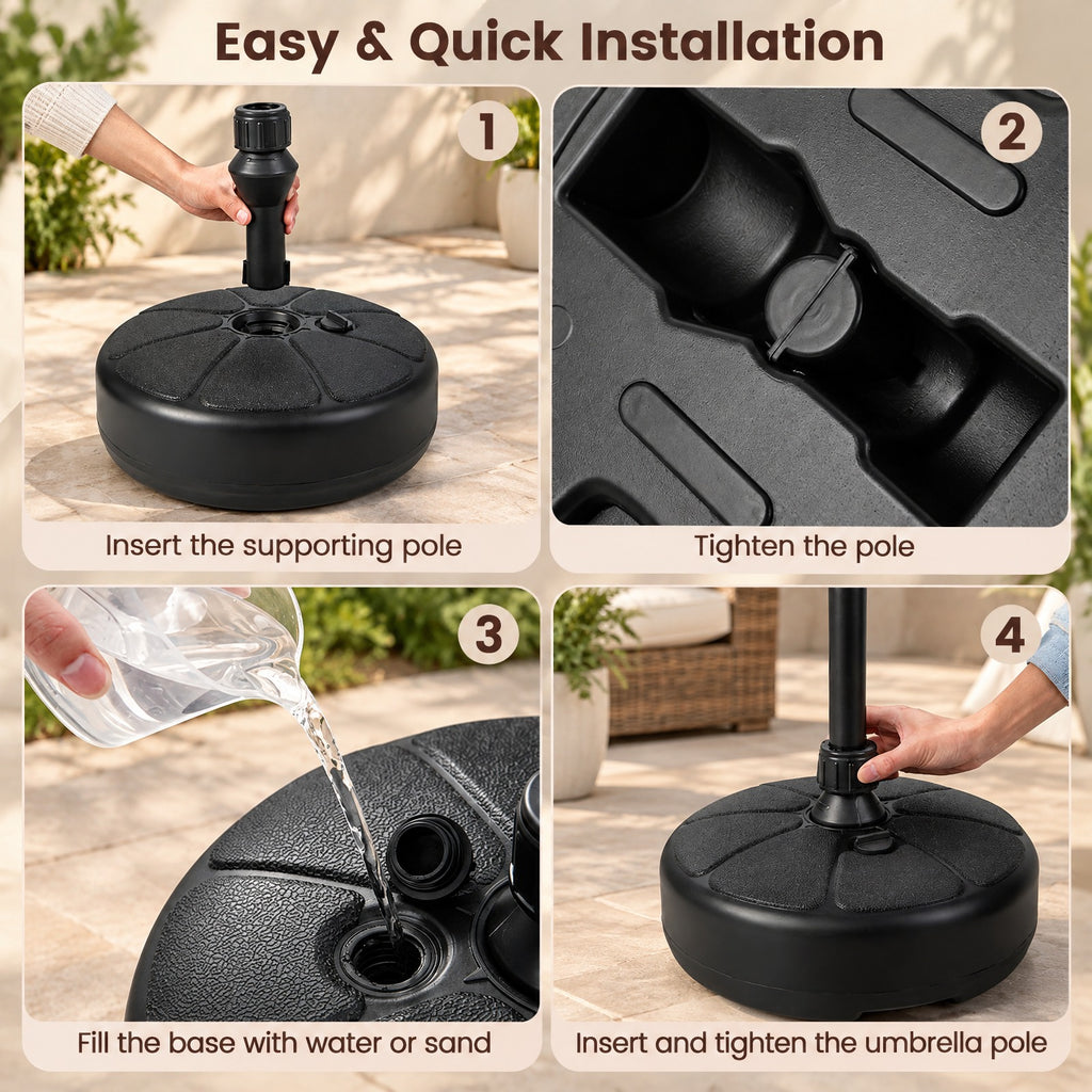Airfind 27 lbs Fillable Round Umbrella Base Stand for Yard Garden Poolside, HDPE Frame, Black, easily set up or taken down no tools required