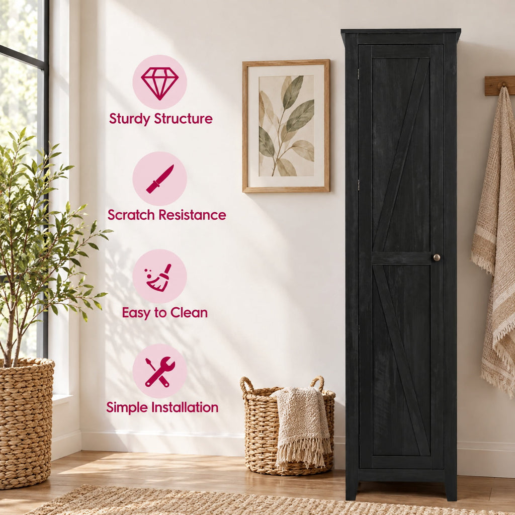 Airfind Linen Tower Bathroom Storage Cabinet Tall Slim Side Organizer with Shelf, 11 lbs Capacity, MDF particleboard Frame, Black