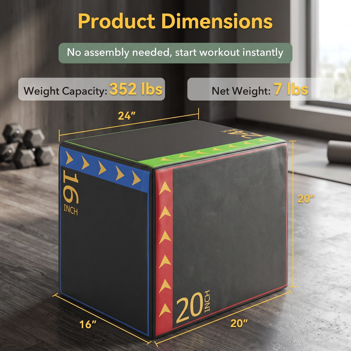 Airfind 3 in 1 Plyometric Box 16 x 20 x 24 Inch Soft Foam Plyo Jump Box for Home Gym Box Jumps and HIIT Training, Multicolor