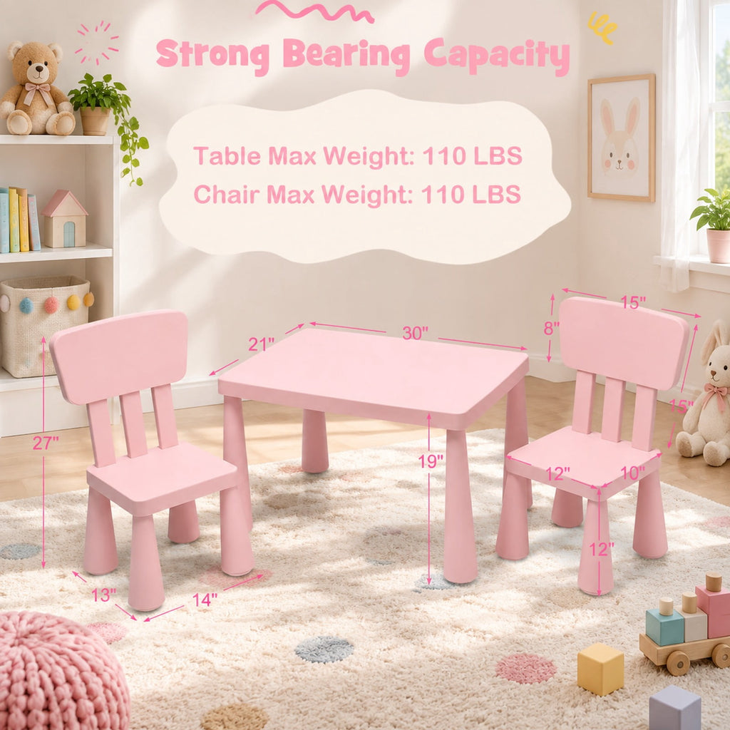 Airfind 3 Pieces Toddler Multi Activity Play Dining Study Kids Table and Chair Set, 110 lbs Capacity, PP Frame, 30 Inch x 21 Inch x 19 Inch Footprint, Pink