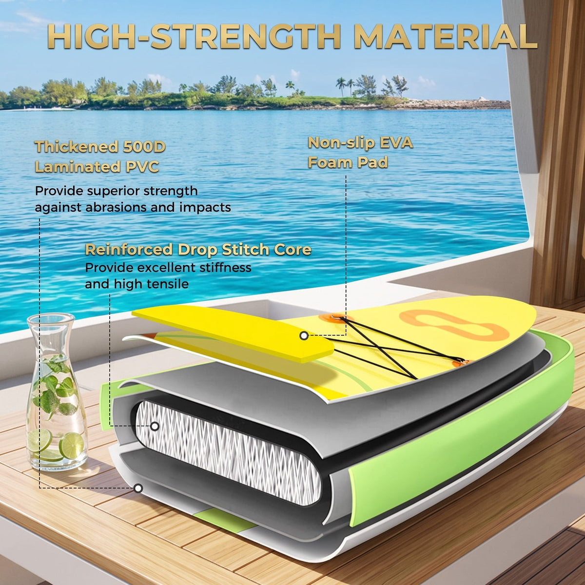Airfind Inflatable Stand Up Paddle Board with 3 Fins and Telescoping Aluminum Paddle for Adults and All Skill Levels, Green and Yellow