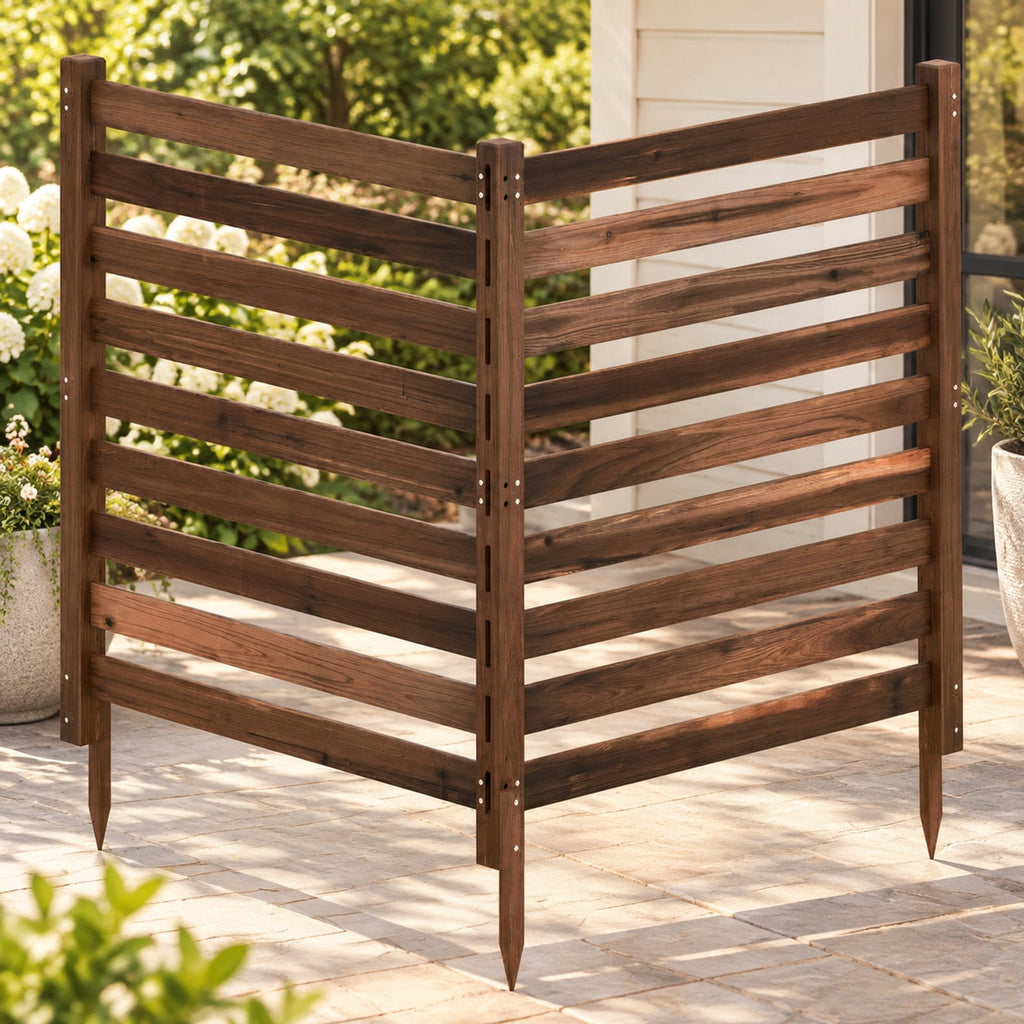 Airfind 2-Panel Wooden Outdoor Privacy Fence with Ground Stakes, Fir Wood Frame, Brown, Product Dimensions of Each Screen 38.5 Inch