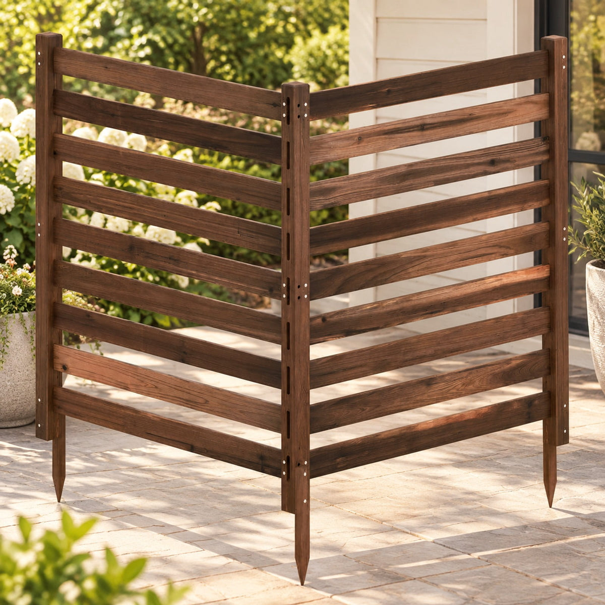 Airfind 2-Panel Wooden Outdoor Privacy Fence with Ground Stakes, Fir Wood Frame, Brown, Product Dimensions of Each Screen 38.5 Inch