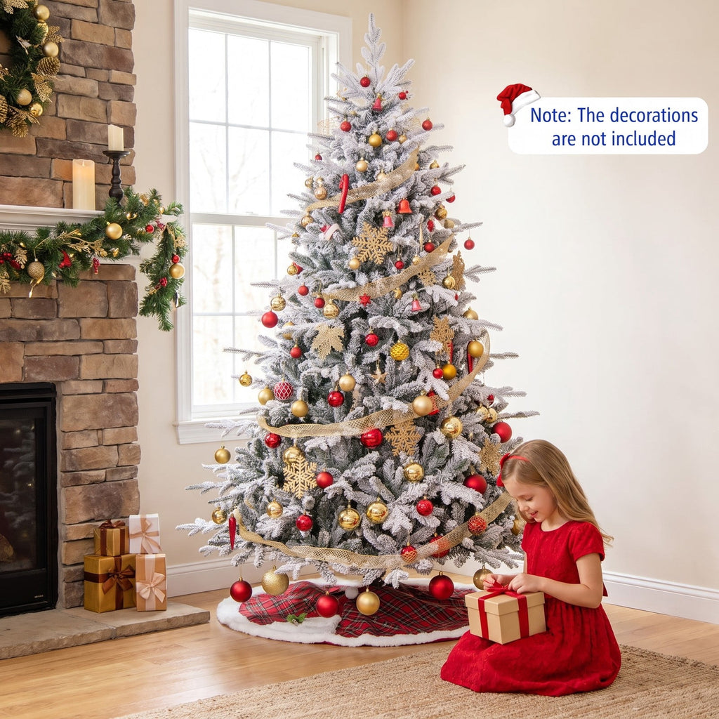 Airfind 7 Feet Flocked Christmas Tree with 8 Lighting Modes and Multi-Color LED Lights-7 ft, Green and White