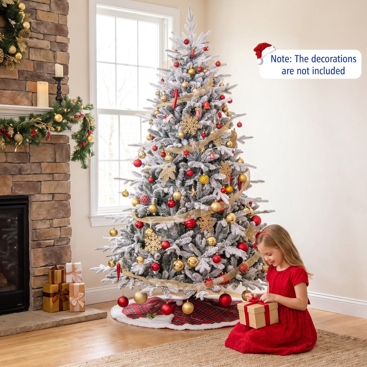 Airfind 7 Feet Flocked Christmas Tree with 8 Lighting Modes and Multi-Color LED Lights-7 ft, Green and White
