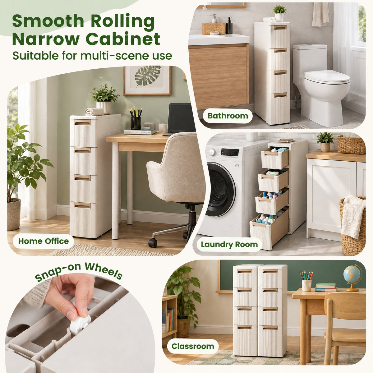 Airfind Narrow Storage Cabinet with Drawers and Removable Dividers, 11 lbs Capacity, PP Frame, 18 x 7 x 30 Footprint, Beige