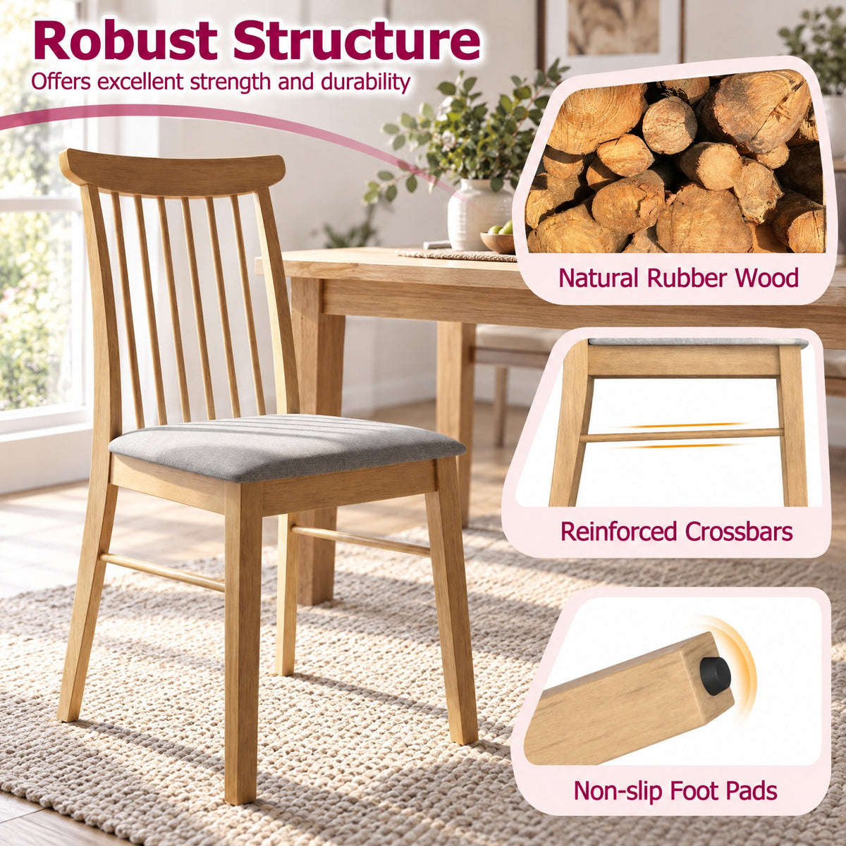 Airfind Dining Chairs Set of 4 Fabric Upholstered Kitchen Armless Chairs with Rubber Wood Frame, 330 lbs Capacity, 18 x 21 x 36 Footprint