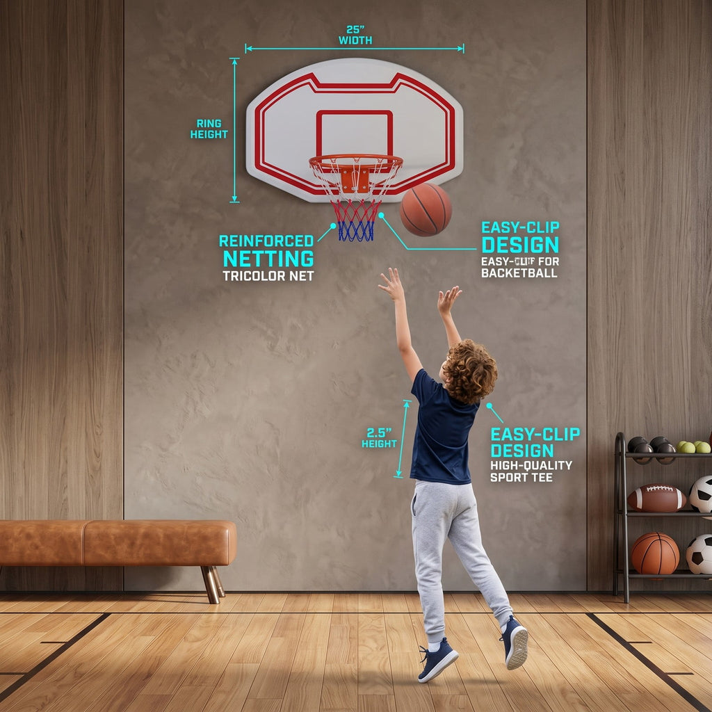 Airfind Large Wall Mounted Basketball Hoop with Shatter-proof PE Backboard, Metal Rim Anti-Tear Net for Kids and Adults Indoor Outdoor Play, White and Red