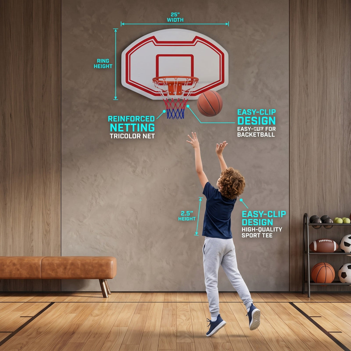 Airfind Large Wall Mounted Basketball Hoop with Shatter-proof PE Backboard, Metal Rim Anti-Tear Net for Kids and Adults Indoor Outdoor Play, White and Red