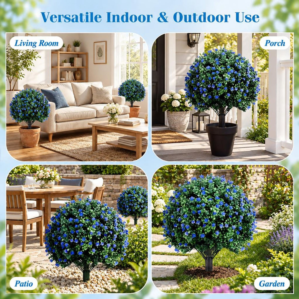 Airfind 2 Pack Artificial Flowering Boxwood Topiary Ball Trees 27.5 Inches Faux Floral Shrubs, PP PE Frame for Everyday Use, Green