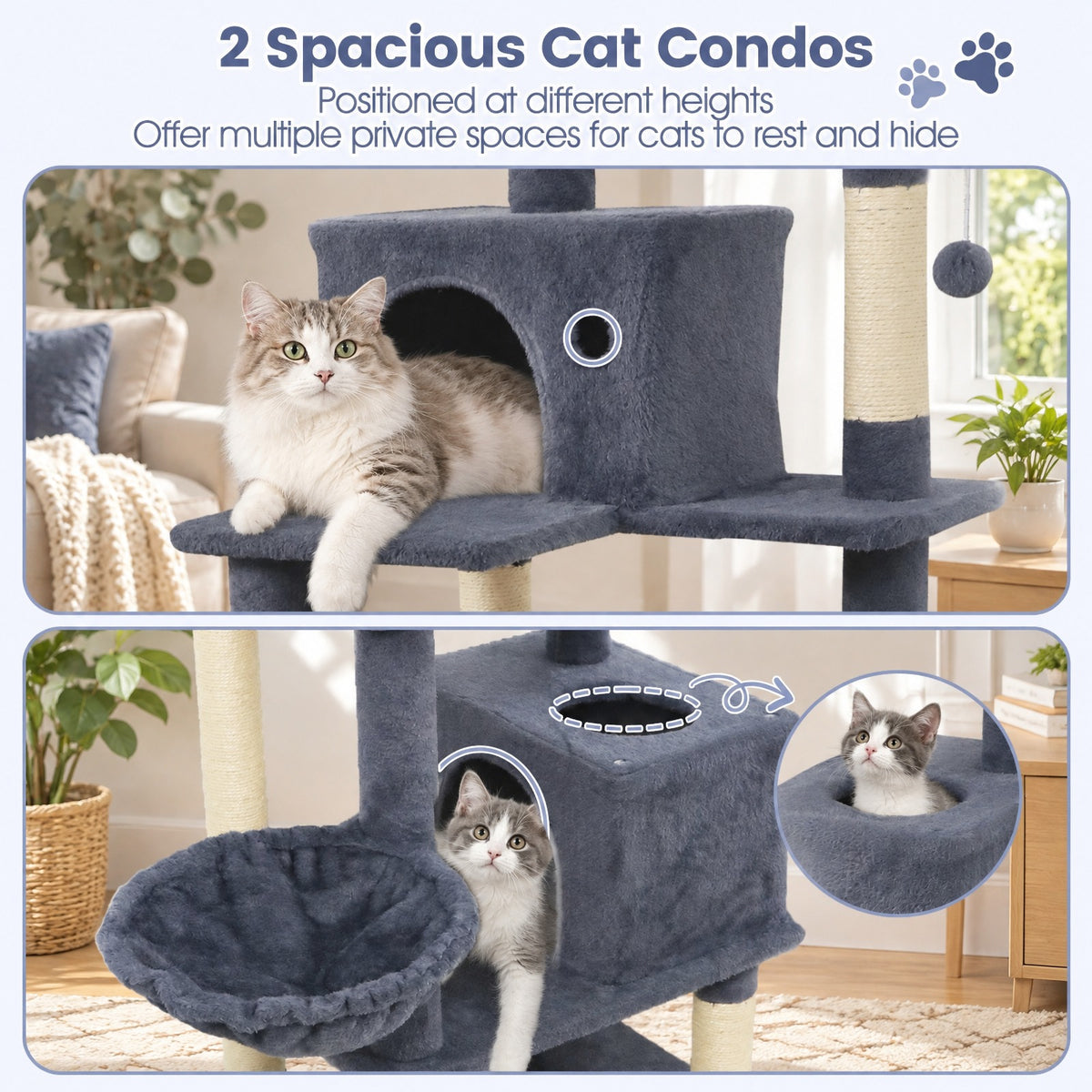 Airfind 66 Inch Tall Cat Tree Multi-Level Cat Tower with 2 Condos Sisal Scratching Posts, 33 lbs Capacity, Dark Gray