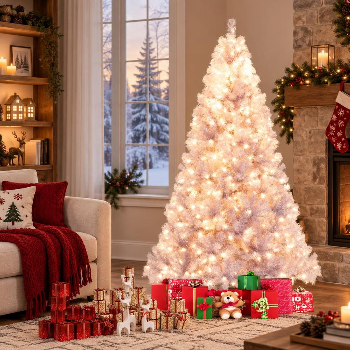Airfind 7.5 FT Pre-Lit Tinsel Christmas Tree Artificial Xmas Tree, PVC PET Metal, 4.5 X 7.5 Ft, Lavender Purple for Convenient Everyday Use, Purple