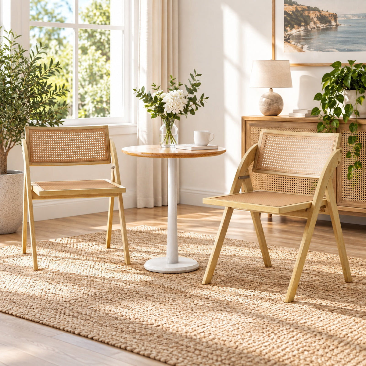 Airfind Foldable Dining Chairs Set of 2 with Woven Rattan Backrest, 400 lbs Capacity, Rubber Wood Plywood Plastic Frame, 23 Inch x 21 Inch x 29.5 Inch Footprint