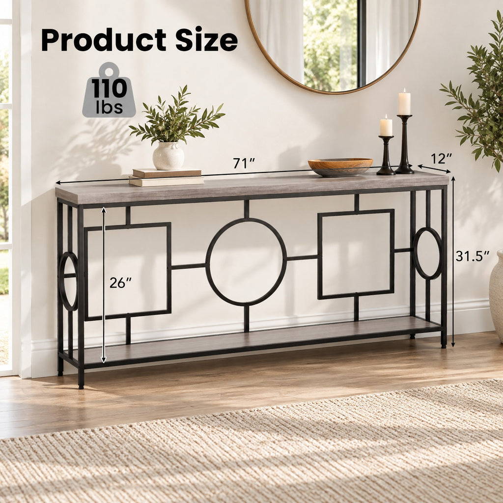Airfind 2-Tier Faux Marble Top Console Table with Storage Shelf for Hallway, 110 lbs Capacity, MDF Metal Frame, Brown