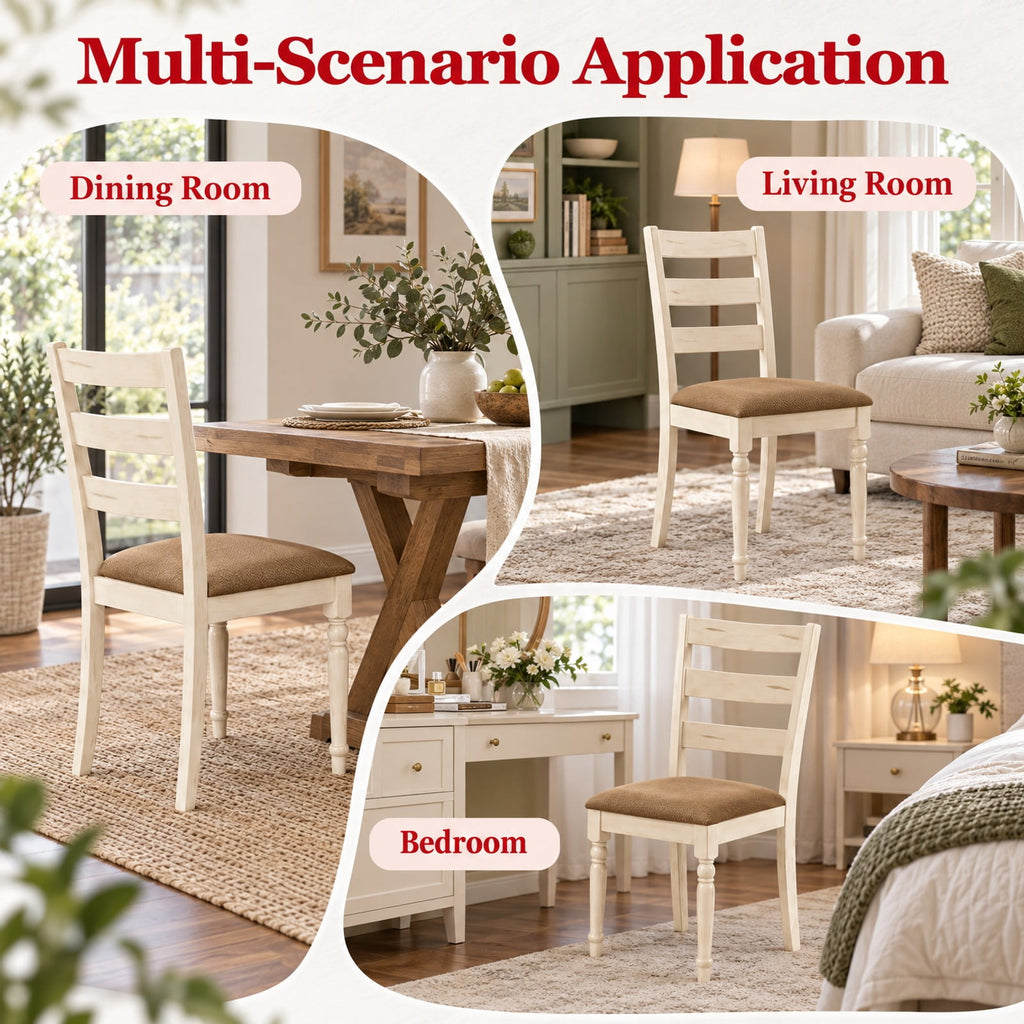 Airfind Rubber Wood Dining Chairs Set of 4 with Padded Linen Seat and Slatted Backrest, 330 lbs Capacity, Rubber Wood Sponge Fabric Frame, White