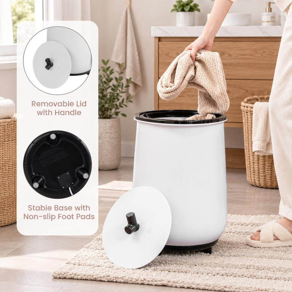 Airfind 23L Large Luxury Bucket-Style Towel Warmer with Fragrant Disc Holder, Plastic Frame, 13.5in x 21in (Dia. x H) Rated Footprint, Black