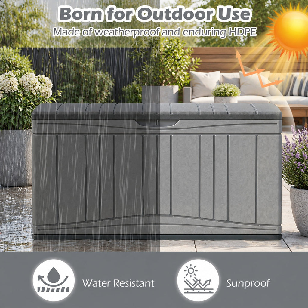 Airfind 80 Gallon Outdoor Deck Box with Lockable Lid for Garden Tools Cushions, 45 x 22 x 24Inner Footprint, Gray